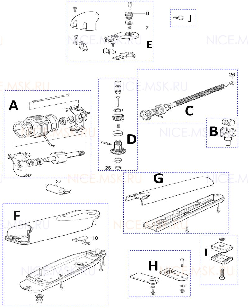 Запасные части для приводов распашных ворот NICE WINGO5KCE