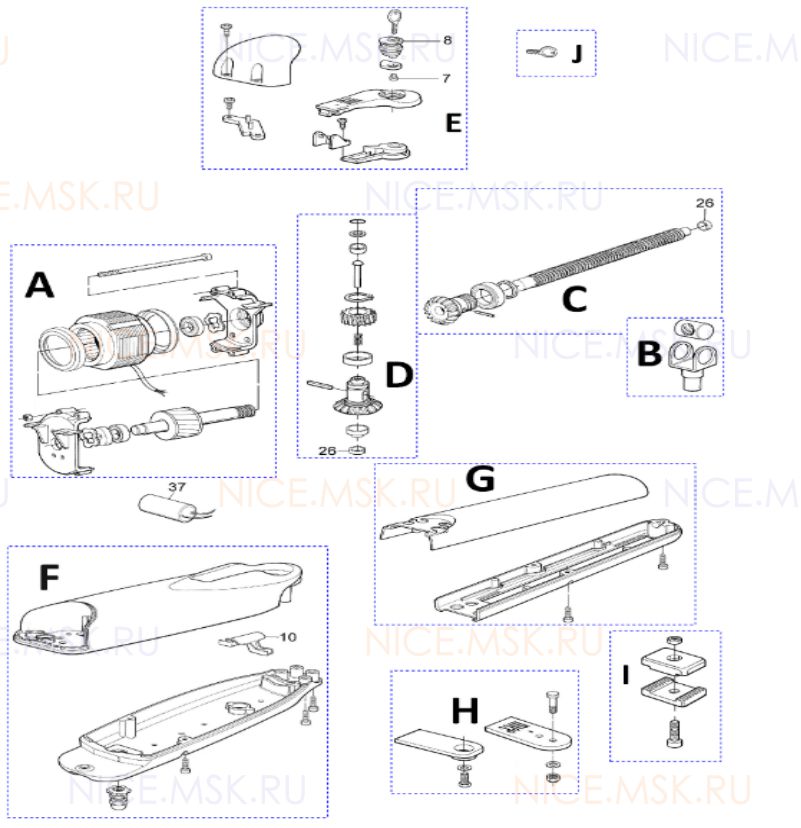 Запасные части для приводов распашных ворот NICE WINGOKCER01
